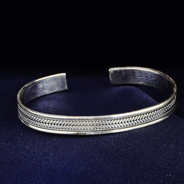 Silver Unisex Cuff Bracelet ,  Embroidered Cuff Bracelet , Silver Adjustable Bracelet , Handmade Silver Bracelet , 925k Sterling Silver