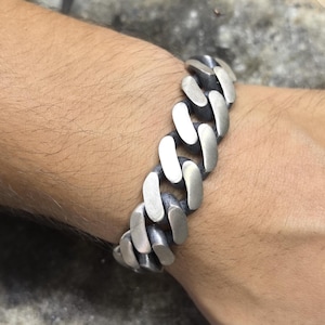 Silver Silver Curb Chain Bracelet, 15MM Thick Chain Bracelet, Handmade Curb Link Chain Bracelet,Silver Heavy Bracelet, Unique Men Gift