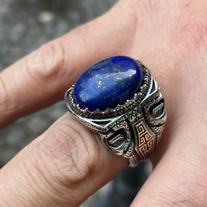 Men Lapis Lazuli Ring , Blue Lapis Lazuli Ring , Turkısh Handmade Ring , Ottoman Style Ring , 925k Sterling Silver Ring , Gift For Him
