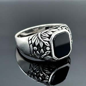 Men Silver Onyx Stone Ring , Minimal Natural Onyx Ring, Pinky Onyx Ring, 925k Sterling Silver Ring , Men Sterling Silver Ring, Gift For Men