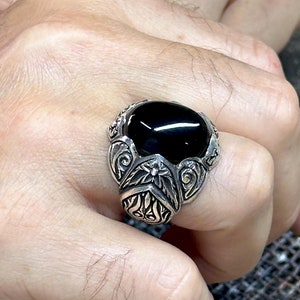 Anel de pedra preciosa de ônix preta para homens, anel de prata esterlina para homens, joias otomanas, anel vintage para homens, presente para o dia dos pais, presente para ele