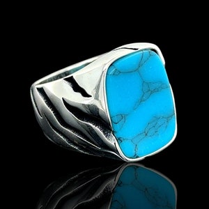 Men Silver Turquoise Ring, Turquoise Men Silver Ring, Handmade Men Sterling Silver Ring,Turkish Handmade Ring, Father Day Gift, Gift For Men