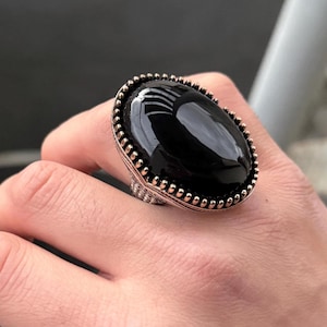 Mens Handmade Silver Natural Large  Black Onyx Gemstone Ring, Men Sterling Silver Ring, Men Vintage Ring, Halloween Gift, 925 Silver