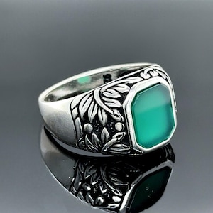 Silver Minimal Jade Stone Ring, Green Jade Stone Men Ring, Square Minimal Ring, Handmade Silver Ring, Turkish Handmade Ring, Gift For Him