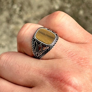Tiger Eye Ring , Brown Tiger Gemstone Ring , Ottoman Mens Ring, Man Signet Ring , Father Day Gift, 925k Sterling Silver Ring , Gift For Him