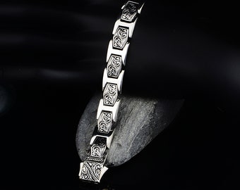 Hand-Engraved Silver Chain Bracelet , Link Men Bracelet , Silver Vintage Bracelet , Oxide Silver Bracelet , 925k Sterling Silver Bracelet