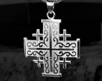 Jerusalem Cross Necklace , Silver Antique Cross Pendant , Silver Unisex Cross , Christian Religious , 925k Sterling Silver Pendant