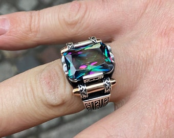 Turkish handmade 925 Sterling Silver Aquamarine Stone Mens man ring ALL SİZE us1 Turkish handmade 925 Sterling Silver Aquamarine Stone Mens man ring ALL SİZE us1