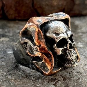 Hammered Skull Silver Ring, Handmade Skull Biker Ring, Gothic Skeleton Ring, Sterling Silver Skull Ring, Biker Jewelry,Anatomical Skull Ring