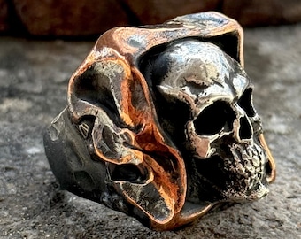 Hammered Skull Silver Ring, Handmade Skull Biker Ring, Gothic Skeleton Ring, Sterling Silver Skull Ring, Biker Jewelry,Anatomical Skull Ring
