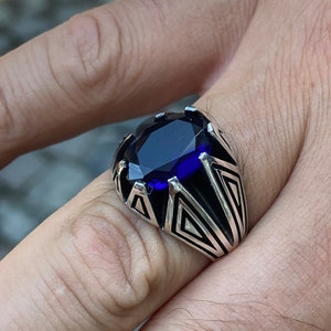 Men Sapphire Stone Ring ,Minimal Modern Sapphire Ring , Men Blue Stone Ring ,Turkısh Handmade Ring ,925k Sterling Silver Ring , Gift For Him