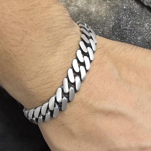 Men Silver Chain Bracelet, Curb Chain Bracelet, 10mm Chain Bracelet, Thick Chain Link Bracelet, Unique Men Chain, Father Day Gift, Gift Men