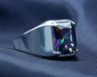 トルコ製ハンドメイドミスティックトパーズメンズリング：925