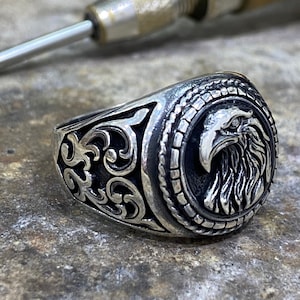 Silver Eagle Signet Ring , Eagle 925 Sterling Silver Ring Silver Eagle Signet Ring , Eagle 925 Sterling Silver Ring