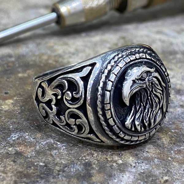 Eagle Handmade Signet Ring,Eagle 925 Sterling Silver Handmade Men's Ring,Rings for Men, Gift for Him, Men's Silver Ring