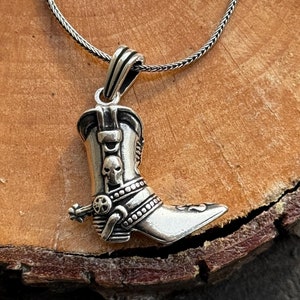 Silver Cowboy Necklace, Silver Cowboy Shoe Necklace, Silver Cowboy Necklace, Cowboy Jewelry, 925k Sterling Silver Necklace