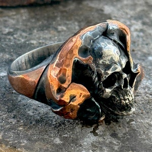 Handmade Skull Silver Ring, Hammered Skull Biker Ring, Gothic Skeleton Ring, Sterling Silver Skull Ring, Biker Jewelry,Anatomical Skull Ring