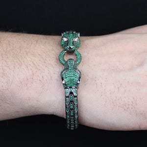 925 Silver Emerald Stone Panther Bracelet, Tiger Snake Panther Bracelet,Python Panther Wildcat Bracelet, Unisex Bracelet, Snake Jewelry