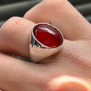 Silver Red Agate Signet Ring, Red Agate Stone Pinky Ring, Classic Aqeeq Ring, Silver Natural Gemstone Ring, 925k Sterling Silver