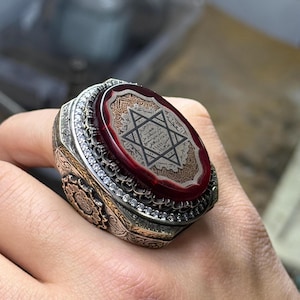 925 Silver Seal Of Solomon Ring, Turkish Handmade Large Seal King Solomon Signet Ring, Men Handmade Large Unique Ring, 925k Sterling Ring