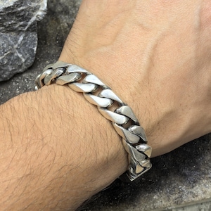 Silver 12MM Heavy Chain Bracelet, Curb Link Bracelet, Link Chain Bracelet, Unique Chain Gourmet Bracelet, Valentine&#39;s Day Gift, Men Gift