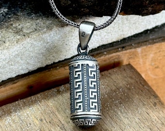 Silver Pill Box Necklace,  Prayer Box Pendant , Greek Style Pendant, Silver Box Pendant, Locket Box Pendant, 925k Sterling Silver Necklace