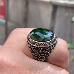Men Emerald Stone Ring , Ottoman Style Ring , Green Stone Ring , Vintage Style Ring , Ottoman Style Ring , 925k Sterling Silver Ring