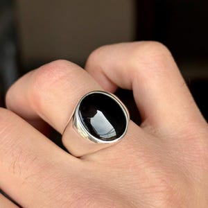 Black Onyx Signet Ring, Silver Onyx Signet Ring, Hipster Ring, Oval Onyx Ring, Modern Signet Ring, Father Day Gift, Men Jewelry, 925k Silver