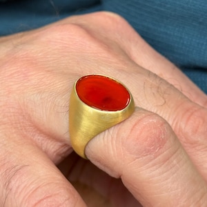 18K Gold Carnelian Agate Ring, Oval Classic Signet Ring, Pinky Men Ring, Modern Silver Ring, Natural Gemstone Ring, Anniversary Gift