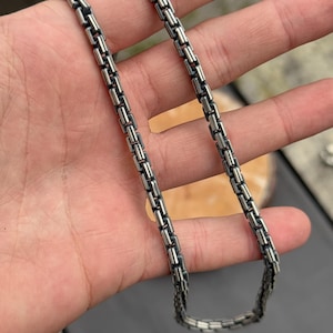 925 Sterling Silver Oxized Box Chain, Men Chain Necklace, Square Box Thick Chain, 5MM Thick Chain Necklace, Viking Necklace, 925 Silver