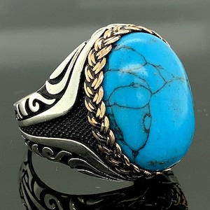 Silver Men Turquoise Stone Ring , Ottoman Style Turquoise Ring , Ottoman Style Ring , Natural Gemstone Ring , 925k Sterling Silver Ring