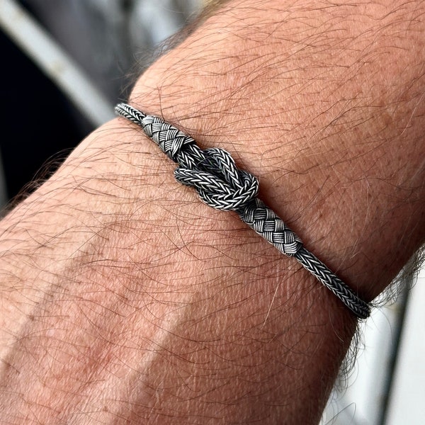 Bracelet tricoté pour homme, bracelet celtique en argent, bracelet modèle infini, bracelet Kazaz en argent, bracelet viking, argent 1000 carats