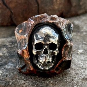 Silver Gothic Skull Ring, Hammered Anatomic Skull Biker Ring, Gothic Skeleton Ring, Sterling Silver Skull Ring, Biker Jewelry Halloween Gift