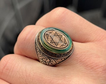 Anillo de plata hecho a mano con el sello de Salomón, anillo con el sello del rey Salomón, anillo con la estrella de David, anillo del rey Salomón, plata de ley de 925 k, regalo para él