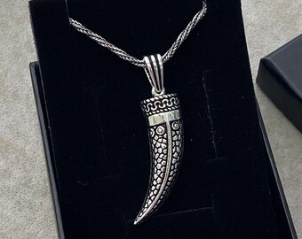 Men Silver Elephant Tusk Necklace Silver Ivory Pendant Oxide Silver  Necklace 925k Sterling Silver Pendant Gift For Him