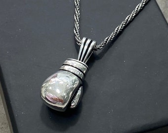 Silver Boxing Glove Necklace , Punch Boxing Pendant , Necklace for Boxers , Silver Oxide Pendant , 925k Sterling Silver Necklace