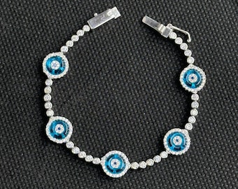 Silver Evil Eye Bracelet Silver Tennis Bracelet , 14k Gold Evil Eye Bracelet, Eye Tennis Bracelets, Blue Evileye Bracelet , 925kEye Bracelet