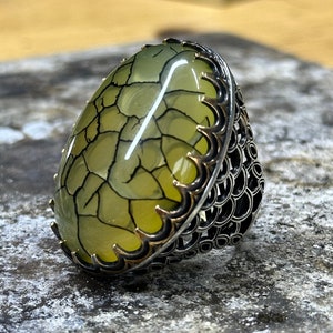 Large Agate Ring , Mens Handmade Ring , Yellow Agate Stone Ring , Ottoman Mens Ring,Men Ring, Gift for Him, 925k Sterling Silver Ring