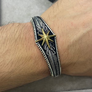 Silver Cuff Compass Bracelet , Men Handmade Compass Bracelet , Adjustable Silver Bracelet , 925k Sterling Silver Bracelet , Gift For Him