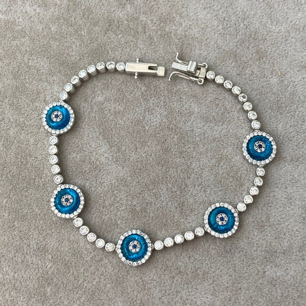 Bracelet de tennis, Bracelet Evil Eye, Bracelets de tennis, Bracelet turc Evileye, Bracelet argent Evil Eye, Bracelet en argent sterling 925k