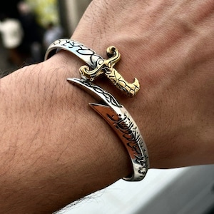 Silver Sword Bracelet , Handmade Bracelet , Gold & Silver Mens Zulfiqar Bracelet , Silver Man Warrior Bracelet , 925k Sterling Silver