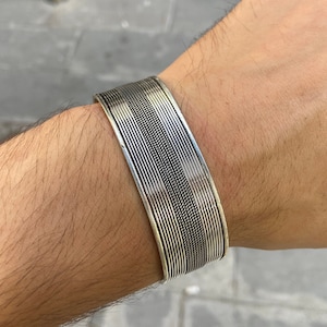 Silver Handmade Bracelet , Thick Sterling Silver Bracelet , Cuff Bracelet 22mm , Silver Unisex Bracelet ,925k Sterling Silver Bracelet