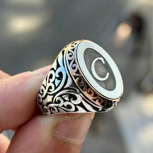 Silver Letter Ring , Custom Personalized Silver Ring , Initial Man&#39;s Ring , Ottoman Style Man Ring , Silver Signet Ring , 925k Silver