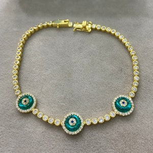 Blue Evil Eye Bracelet , Gold Plated Bracelet , Evil Eye Charm , Evil Eye Silver Bracelet , Protection Jewelry , 925k Sterling Silver