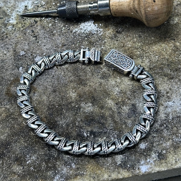 Elegante 925 zilveren schakelarmband, gegraveerde armband, handgemaakte unieke schakelarmband, verjaardagsarmband, getuige, 925 k zilver