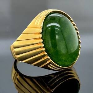 Silver Green Jade Stone Ring, Men Classic Gold Green Jade Ring, Pinky Gold Jade Ring, Handmade Sterling Silver Ring, Gift For Him, Men Gift