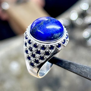 Man Lapis Lazuli Ring, Natural Lapis Signet Ring , Round Silver Ring , Blue Lapis Lazuli Ring, 925k Sterling Silver Ring , Gift For Him