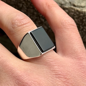 Sterling Silver Onyx Signet Ring, Onyx Ring Men, Rectangle Men Onyx Ring, Onyx Signet Ring, Minimalist Onyx Ring, Gifts For Men,Classic Ring
