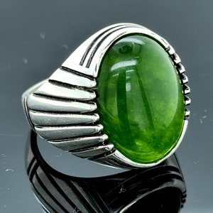Men Silver Green Jade Stone Ring, Silver Classic Green Jade Ring, Handmade Silver Ring, Turkish Handmade Sterling Silver Ring, Gift For Him
