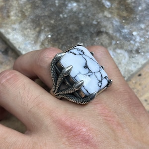 Silver Turquoise Stone Large Claw Ring, Large Claw Men Ring, White Turquoise Handmade Ring, Men Silver Turquoise Ring, Men Silver Ring